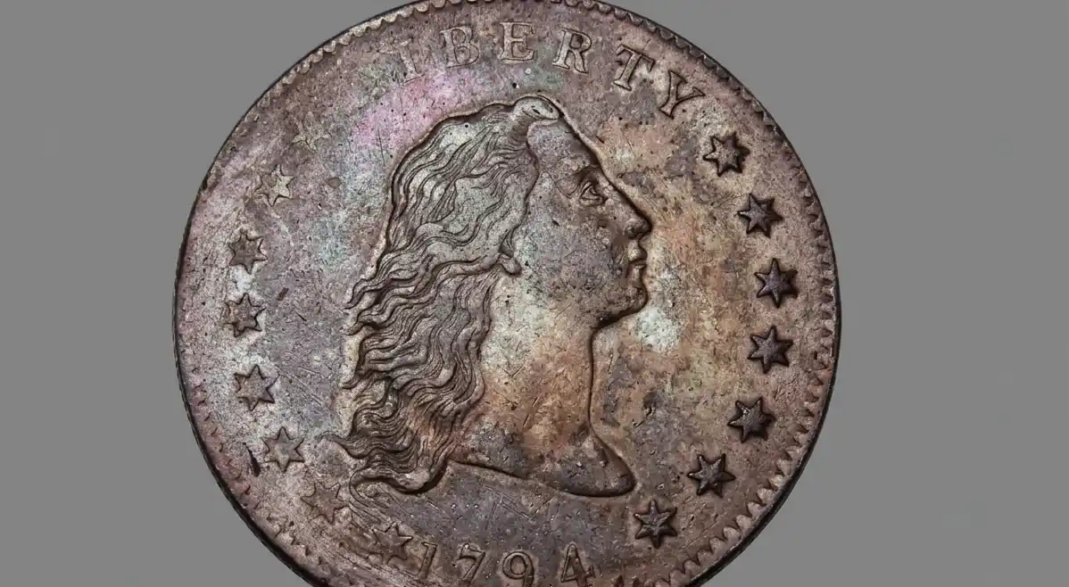 Professional numismatic close-up of Flowing Hair dollar coin